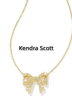 Krista Gold Bow Short Pendant Necklace in White Mix